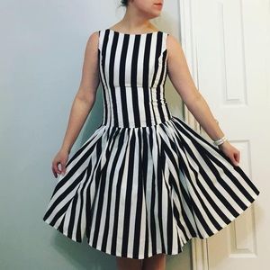 Handmade Cotton Black and White Wide Stripe Dress